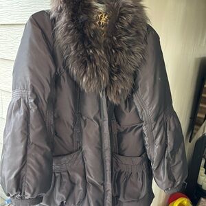 Women's Brown Faux Fur Collar Puffer Jacket